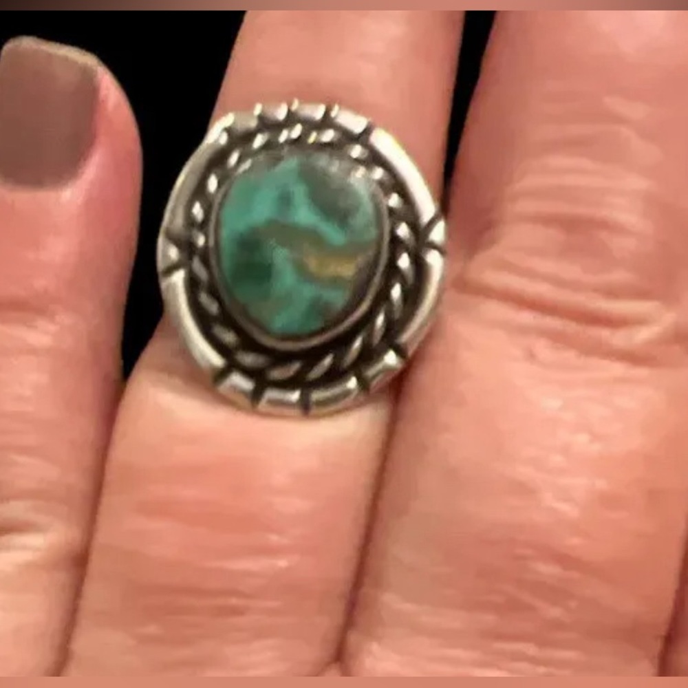 Vintage Navajo  Sterling Silver 925 ~Turquoise ~Rope Twist Ring   Sz 9 6.0 G